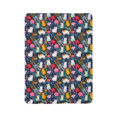 Happy Cats in Flowers on Fleece Sherpa Blanket - Home Decor - JumpingDots