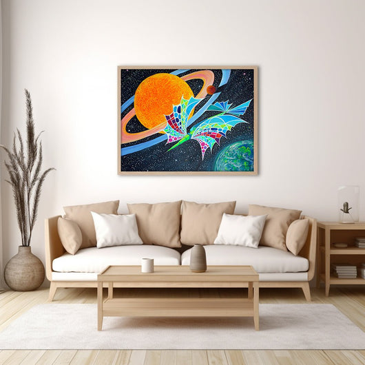 Cosmic Journey of a Solar Space Yacht Orbiting Orange Giant on Canvas - Canvas - JumpingDots