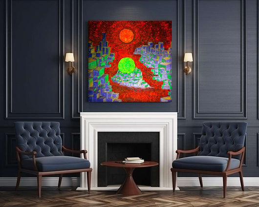 Cosmic Metropolis- Solar Space City on Canvas - Canvas - JumpingDots