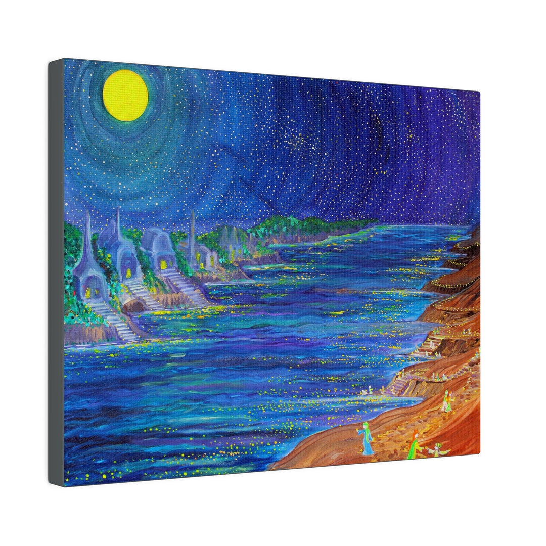Cosmic Promenade- Starry Night River Walk Wall Art on Large Canvas - Canvas - JumpingDots