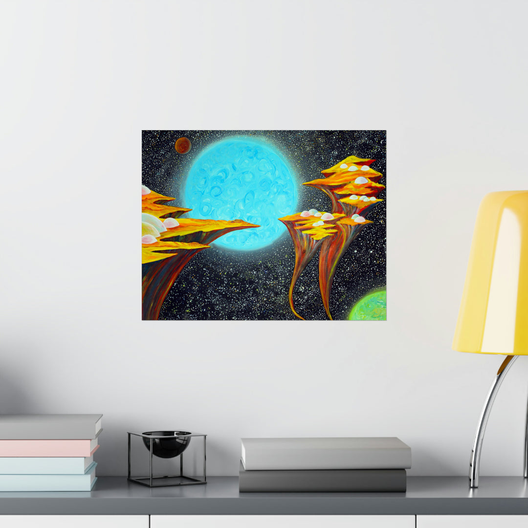 Floating Islands in Cosmos with Blue Planet on the Poster - Poster - JumpingDots