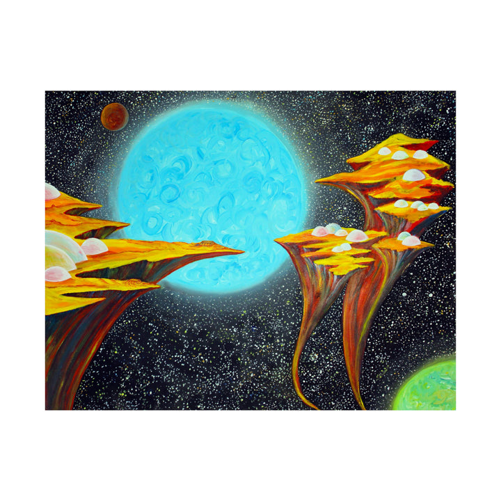 Floating Islands in Cosmos with Blue Planet on the Poster - Poster - JumpingDots