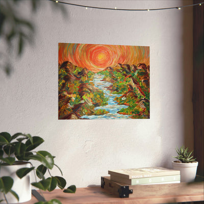 Golden Paradise- Rolling Hills under the Ethereal Sun on the Poster - Poster - JumpingDots