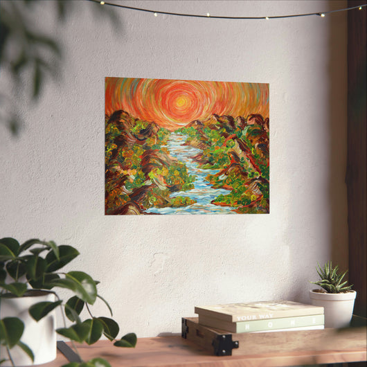 Golden Paradise- Rolling Hills under the Ethereal Sun on the Poster - Poster - JumpingDots