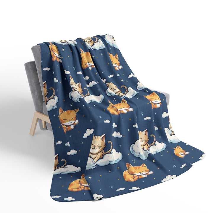 Sleeping Orange Tabby on Fleece Sherpa Blanket - Home Decor - JumpingDots