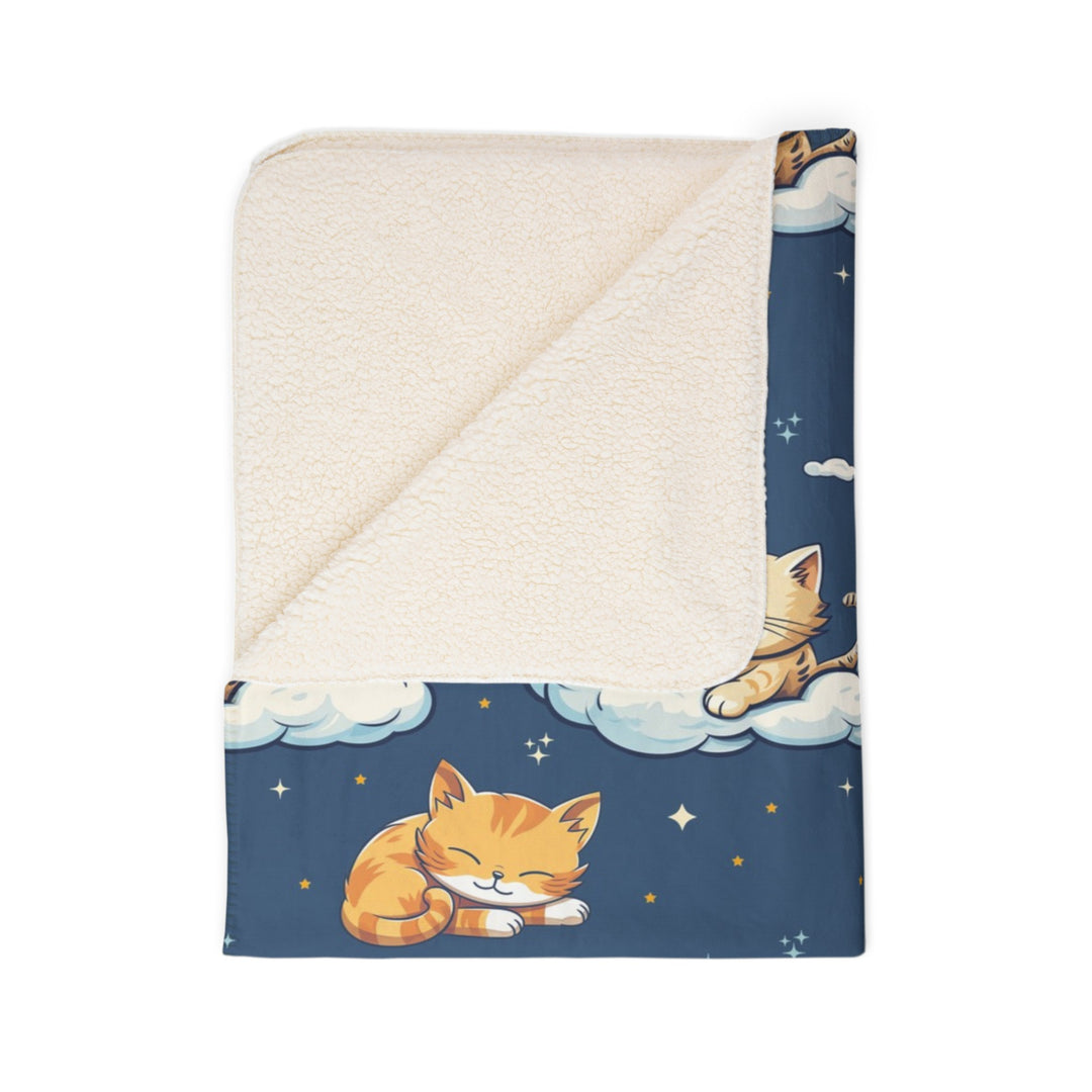 Sleeping Orange Tabby on Fleece Sherpa Blanket - Home Decor - JumpingDots