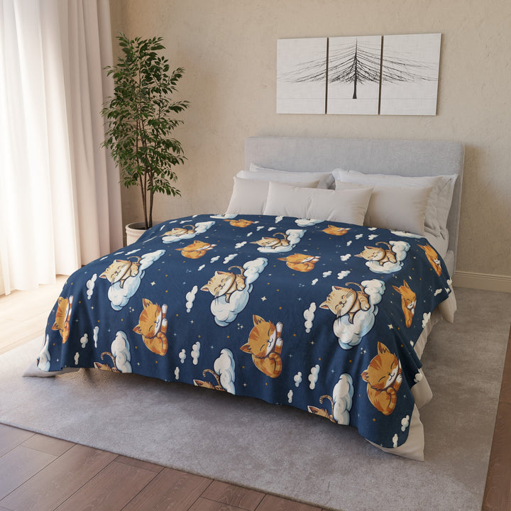 Sleeping Orange Tabby on Fleece Sherpa Blanket - Home Decor - JumpingDots