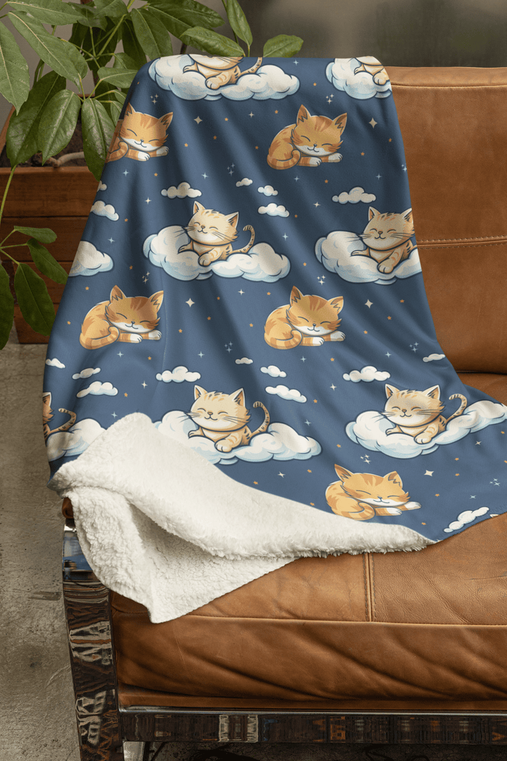 Sleeping Orange Tabby on Fleece Sherpa Blanket - Home Decor - JumpingDots