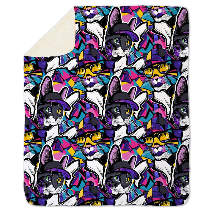 Graffiti Cat on Fleece Sherpa Blanket - Home Decor - JumpingDots