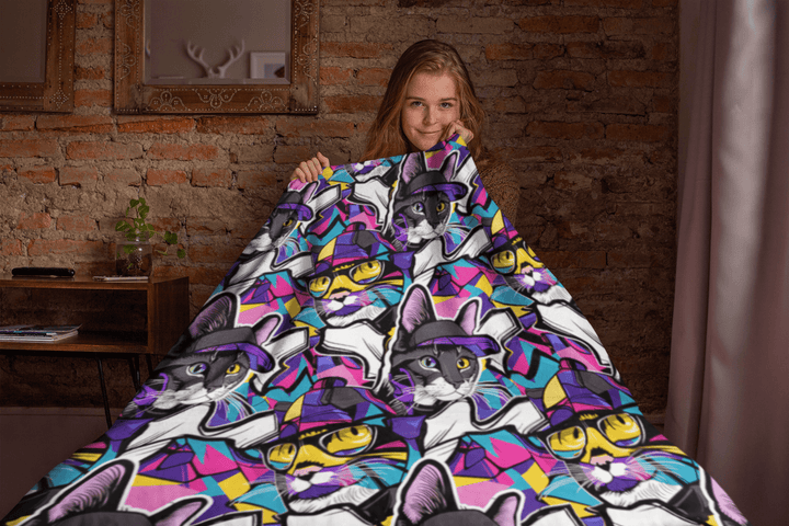 Graffiti Cat on Fleece Sherpa Blanket - Home Decor - JumpingDots