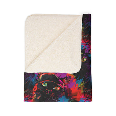 Urban Graffiti Cat on Fleece Sherpa Blanket - Home Decor - JumpingDots