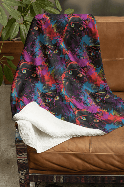 Urban Graffiti Cat on Fleece Sherpa Blanket - Home Decor - JumpingDots