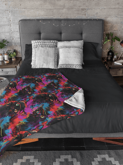 Urban Graffiti Cat on Fleece Sherpa Blanket - Home Decor - JumpingDots