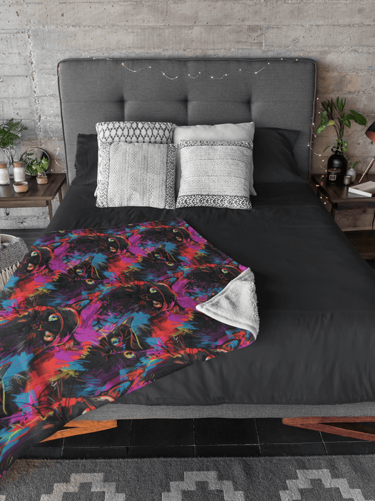 Urban Graffiti Cat on Fleece Sherpa Blanket - Home Decor - JumpingDots