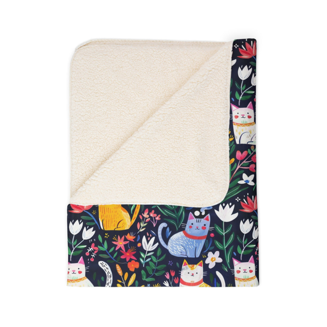 Floral Cat on Fleece Sherpa Blanket - Home Decor - JumpingDots