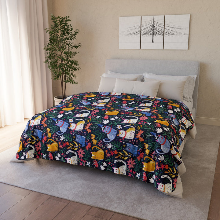 Floral Cat on Fleece Sherpa Blanket - Home Decor - JumpingDots