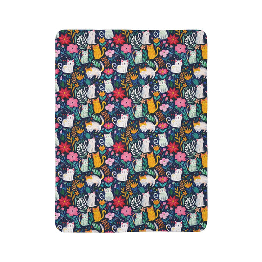 Happy Cats in Flowers on Fleece Sherpa Blanket - Home Decor - JumpingDots