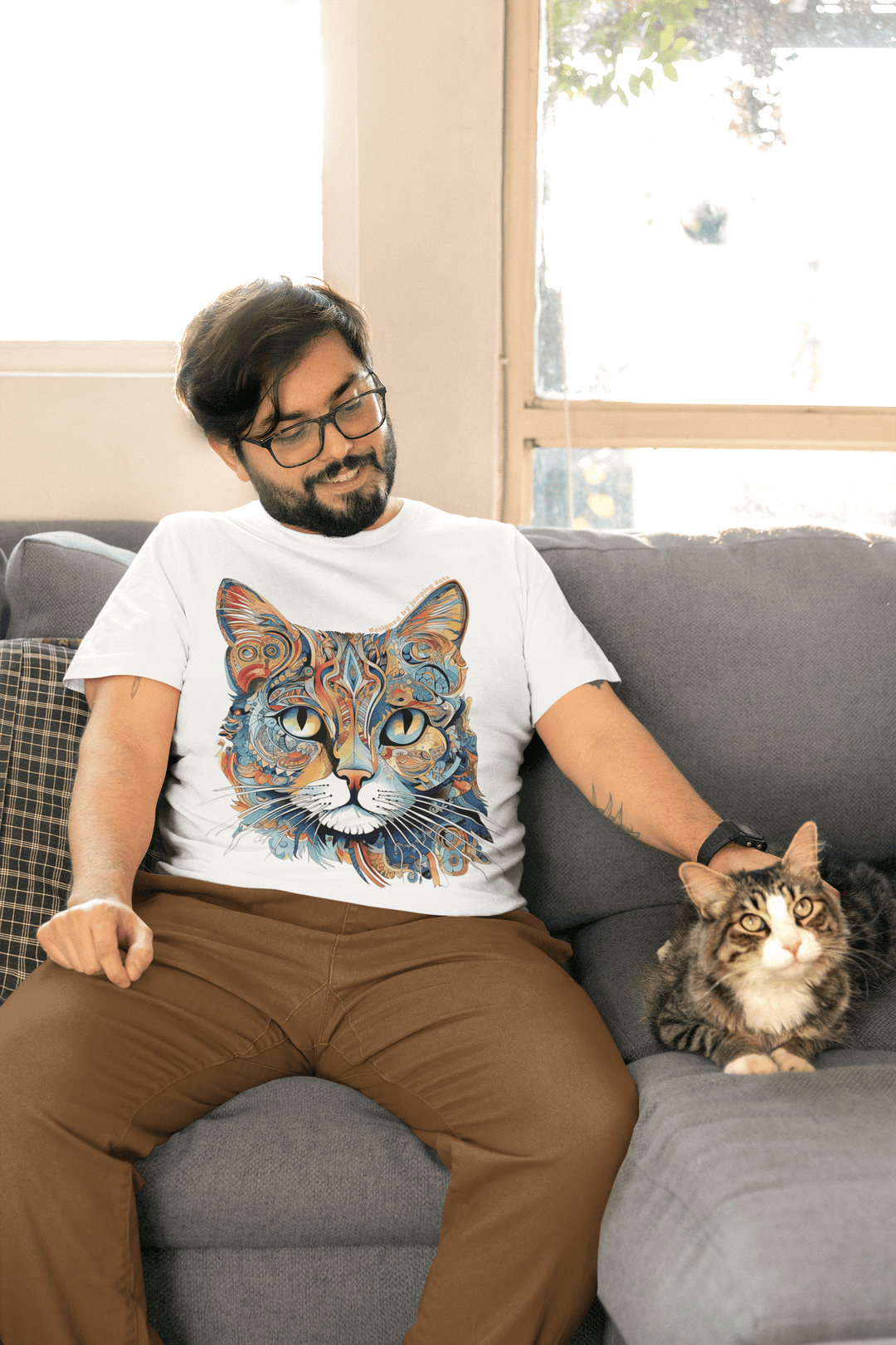 Cute Abstract Art Cat T-Shirt - T-Shirt - JumpingDots