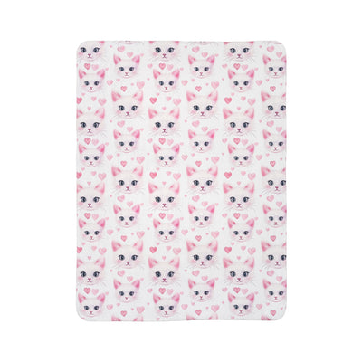 Cute White Cat with Hearts on Fleece Sherpa Blanket - Home Decor - JumpingDots