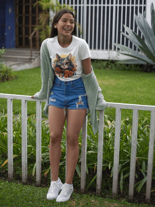 Summer Petals & Purr T-Shirt - T-Shirt - JumpingDots