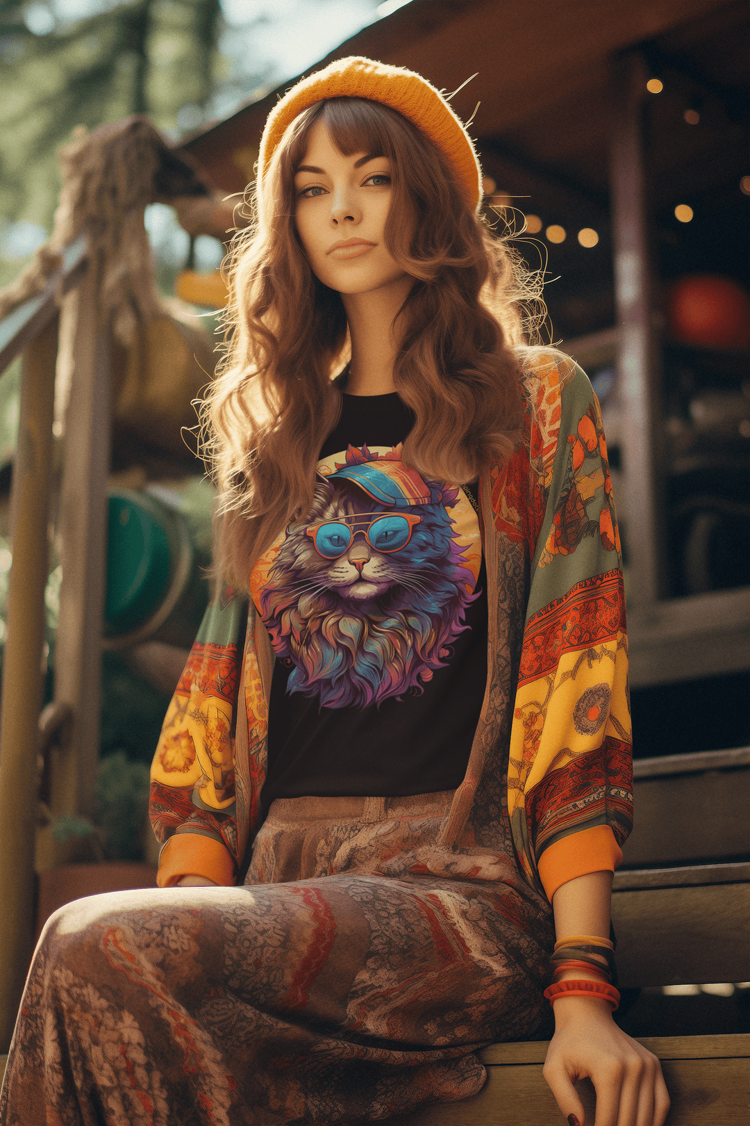 Hippie Kitty Cat T-Shirt - T-Shirt - JumpingDots