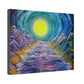 Lunar Labyrinth- Gold Moon Tunnel Amidst Mountains on Large Canvas