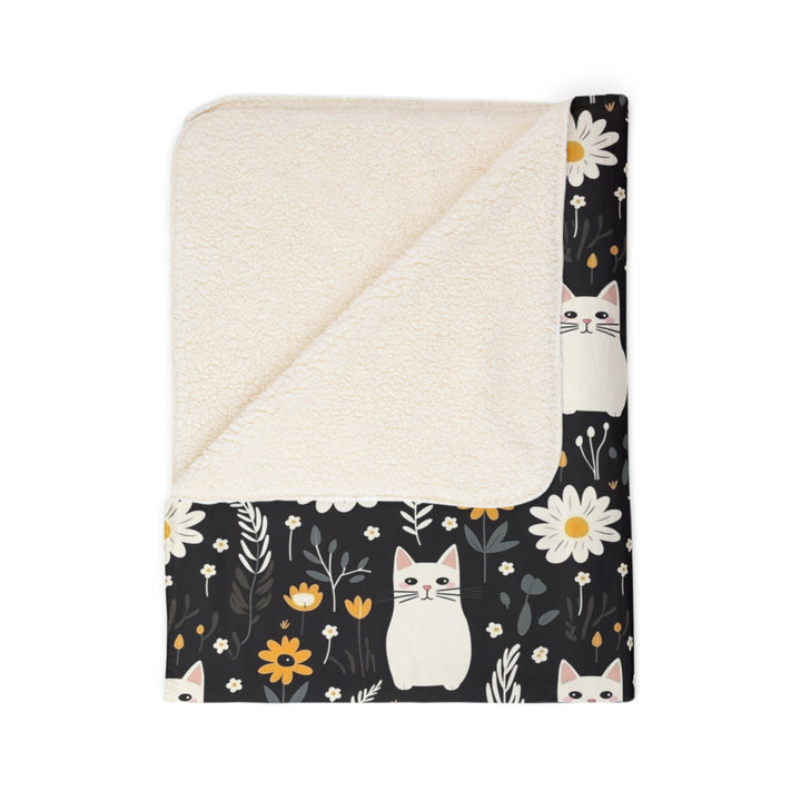 Floral White Cat on Fleece Sherpa Blanket - Home Decor - JumpingDots