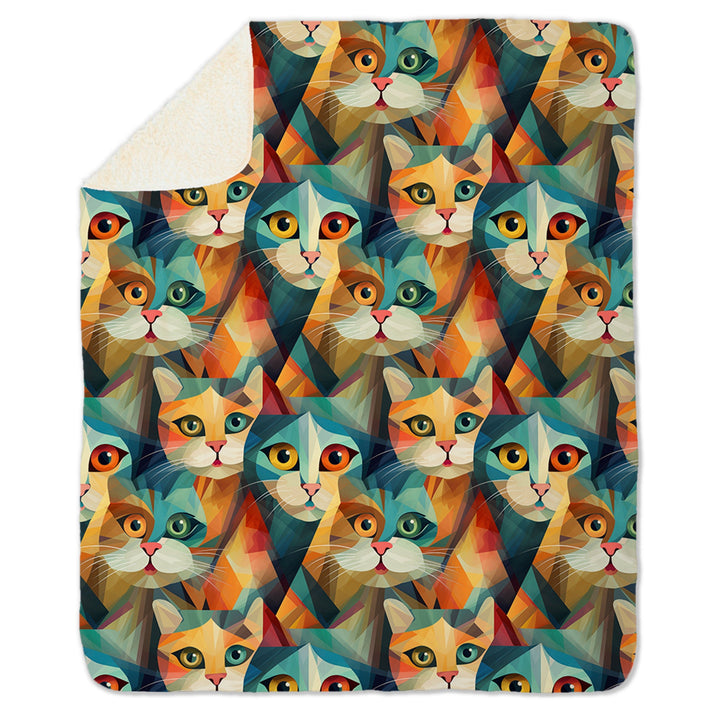 Cat in a Vibrant Cubism Style on Fleece Sherpa Blanket - Home Decor - JumpingDots