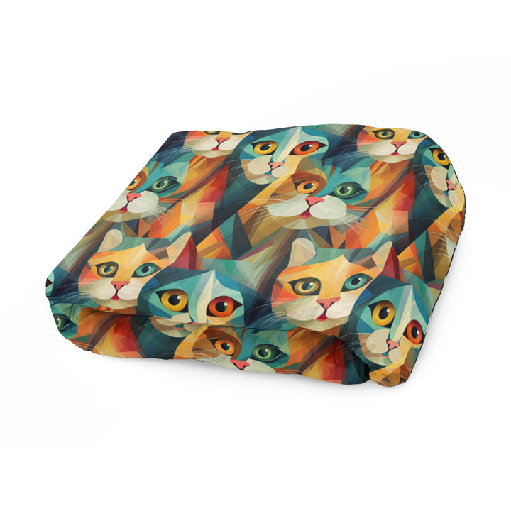 Cat in a Vibrant Cubism Style on Fleece Sherpa Blanket - Home Decor - JumpingDots