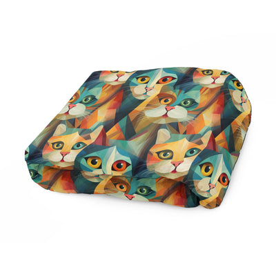 Cat in a Vibrant Cubism Style on Fleece Sherpa Blanket - Home Decor - JumpingDots