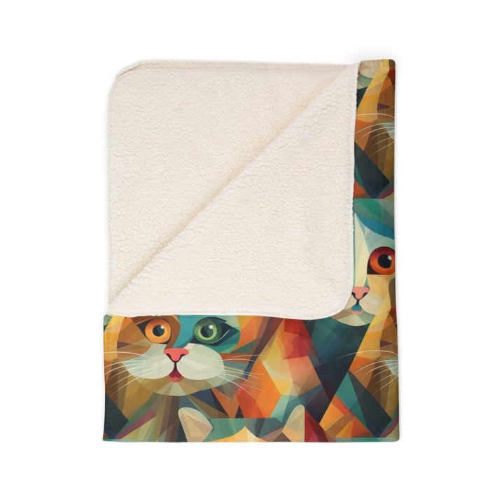 Cat in a Vibrant Cubism Style on Fleece Sherpa Blanket - Home Decor - JumpingDots