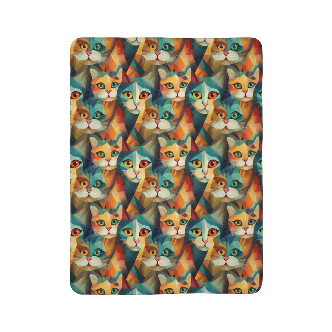 Cat in a Vibrant Cubism Style on Fleece Sherpa Blanket - Home Decor - JumpingDots