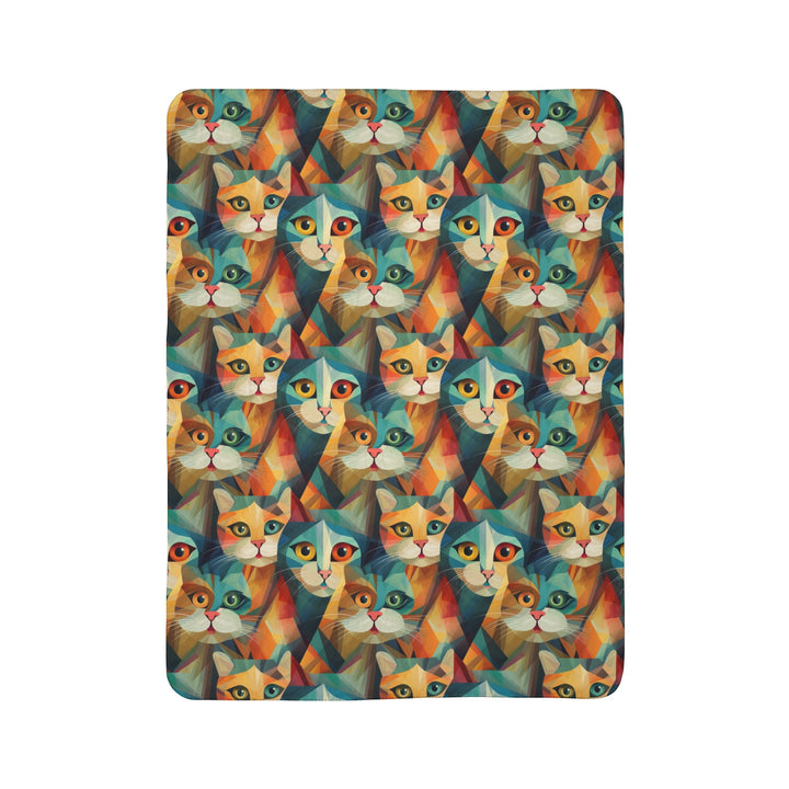 Cat in a Vibrant Cubism Style on Fleece Sherpa Blanket - Home Decor - JumpingDots