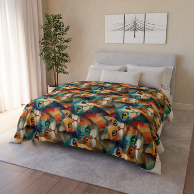 Cat in a Vibrant Cubism Style on Fleece Sherpa Blanket - Home Decor - JumpingDots