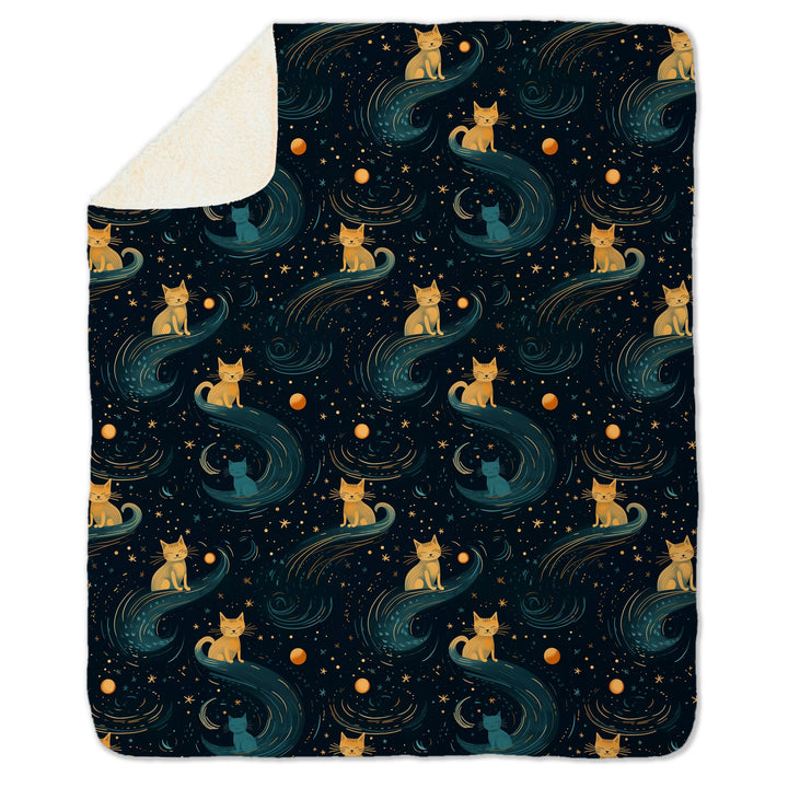 Celestial Galaxy Cat on Fleece Sherpa Blanket - Home Decor - JumpingDots