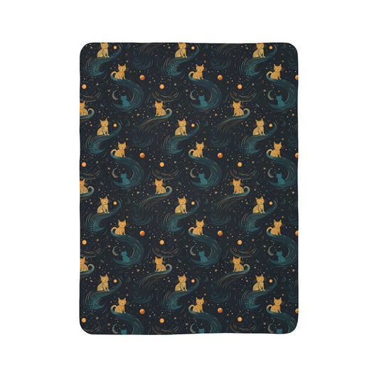 Celestial Galaxy Cat on Fleece Sherpa Blanket - Home Decor - JumpingDots