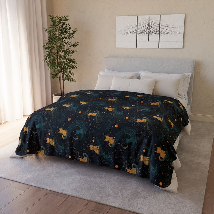 Celestial Galaxy Cat on Fleece Sherpa Blanket - Home Decor - JumpingDots