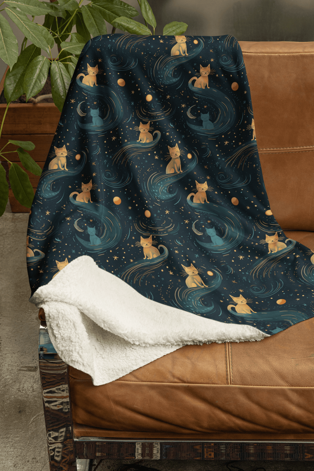 Celestial Galaxy Cat on Fleece Sherpa Blanket - Home Decor - JumpingDots