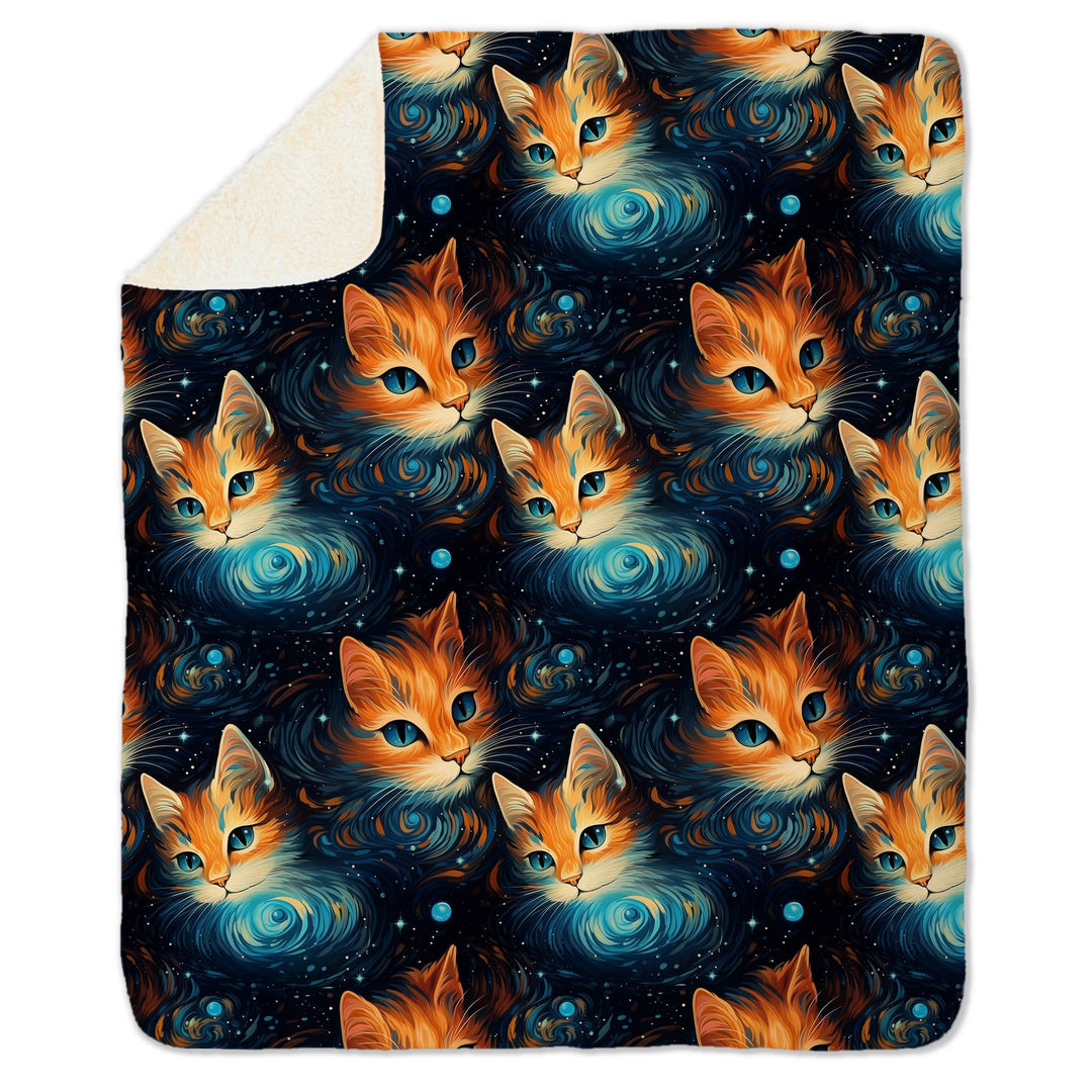 Galaxy Cat on Fleece Sherpa Blanket - Home Decor - JumpingDots