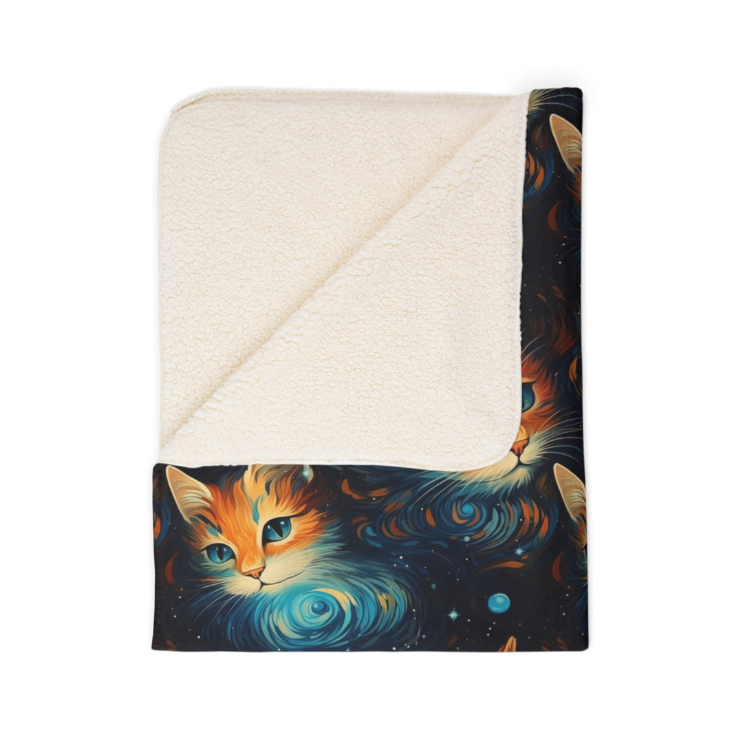 Galaxy Cat on Fleece Sherpa Blanket - Home Decor - JumpingDots