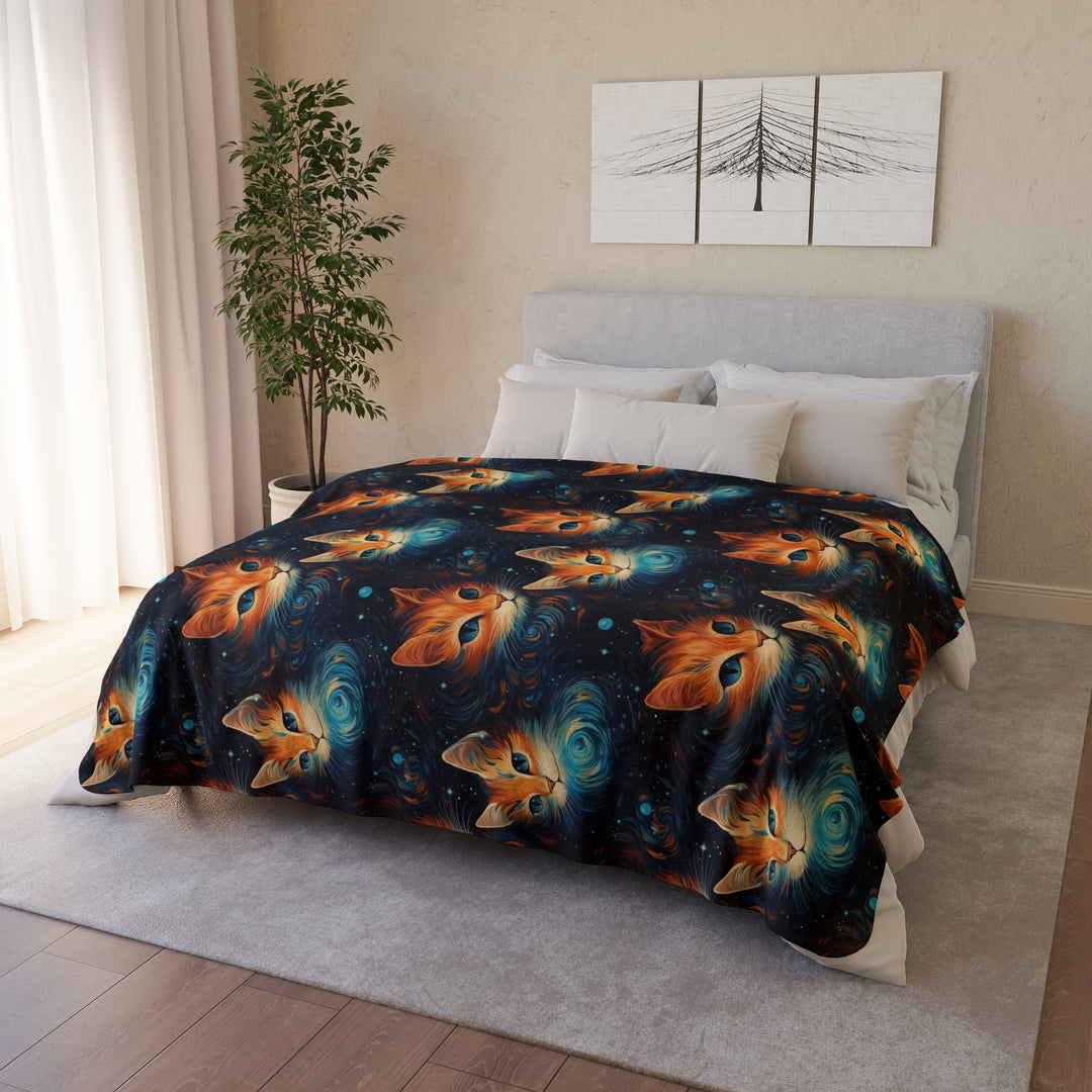 Galaxy Cat on Fleece Sherpa Blanket - Home Decor - JumpingDots