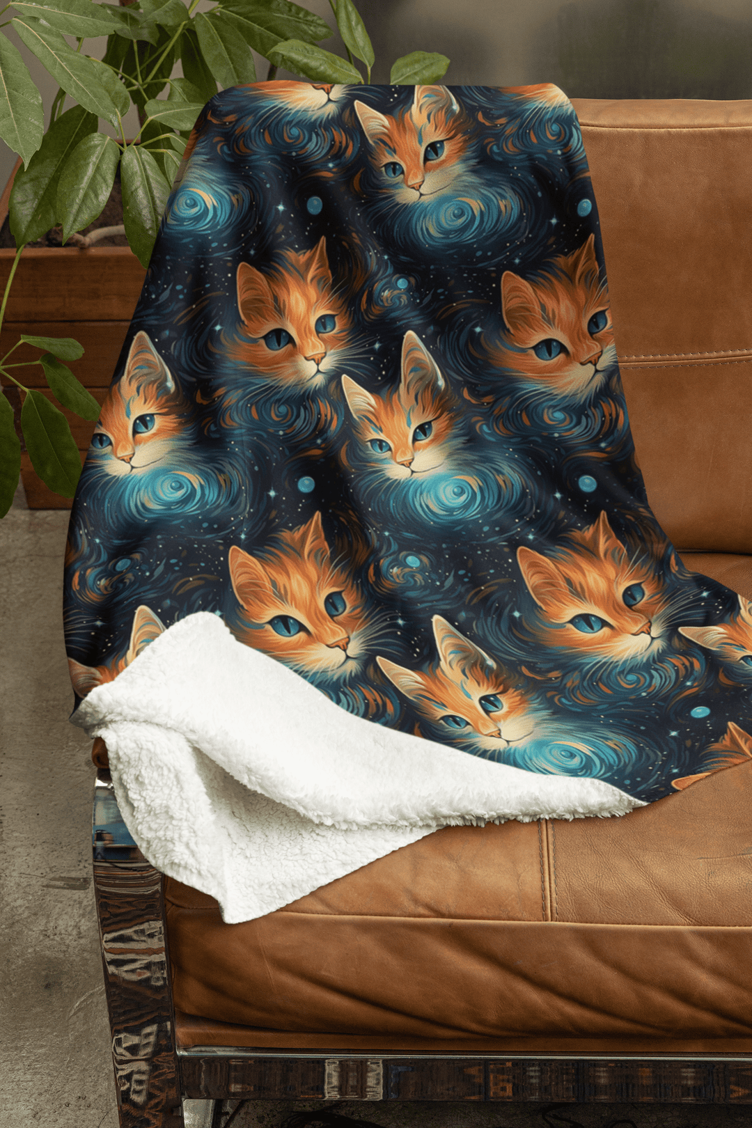 Galaxy Cat on Fleece Sherpa Blanket - Home Decor - JumpingDots