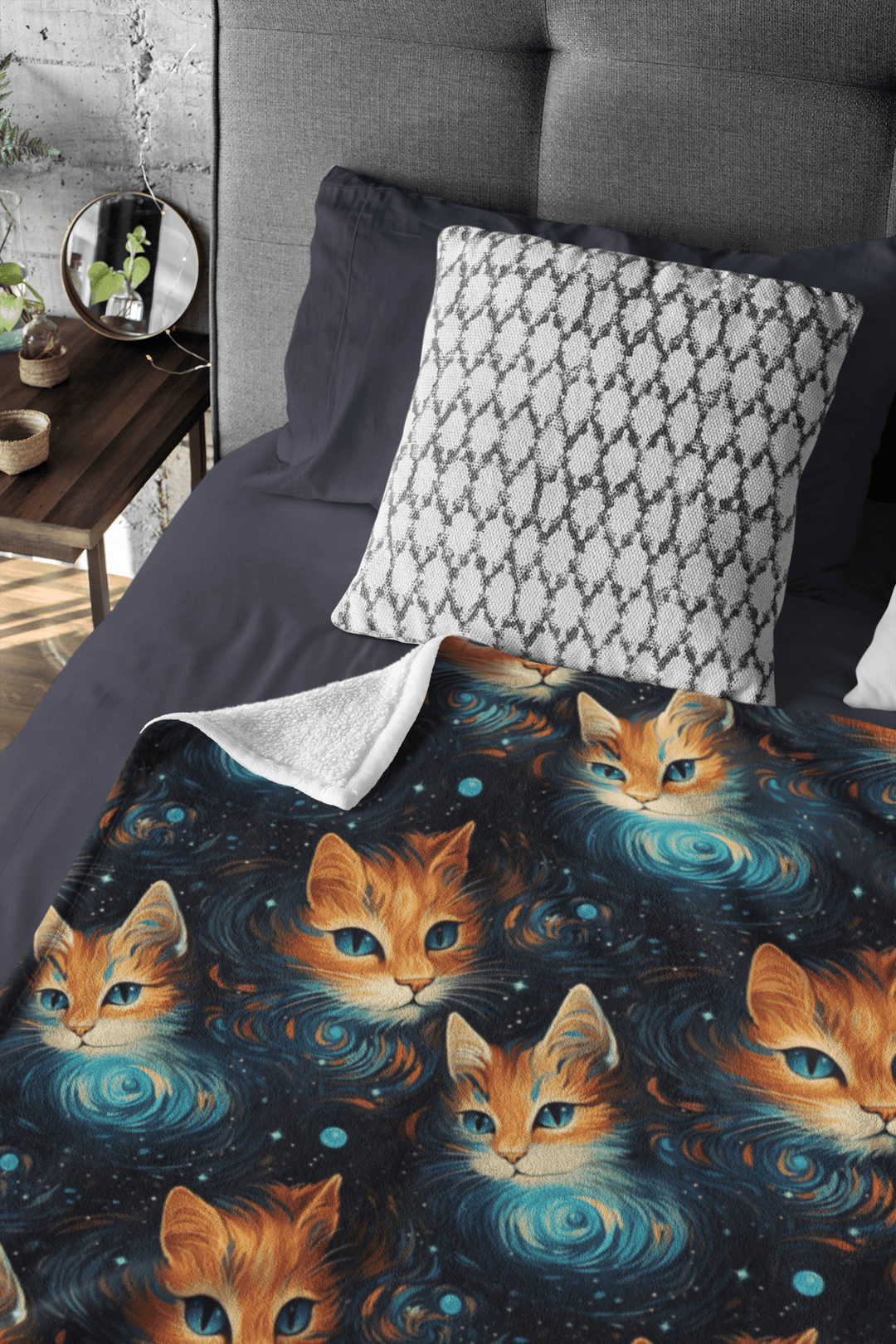 Galaxy Cat on Fleece Sherpa Blanket - Home Decor - JumpingDots