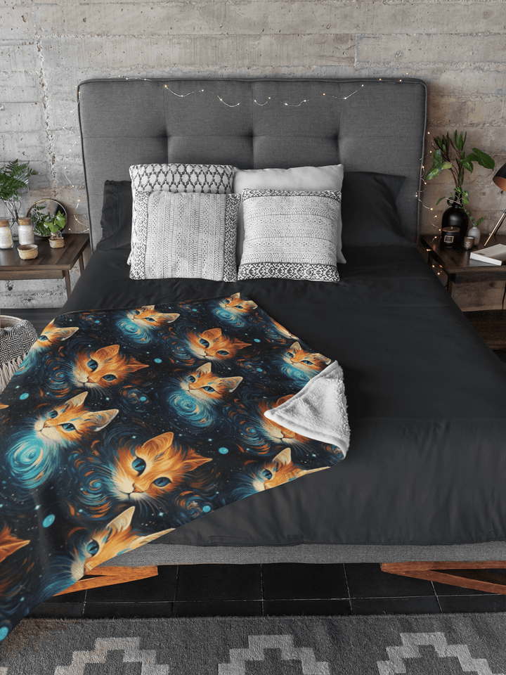 Galaxy Cat on Fleece Sherpa Blanket - Home Decor - JumpingDots