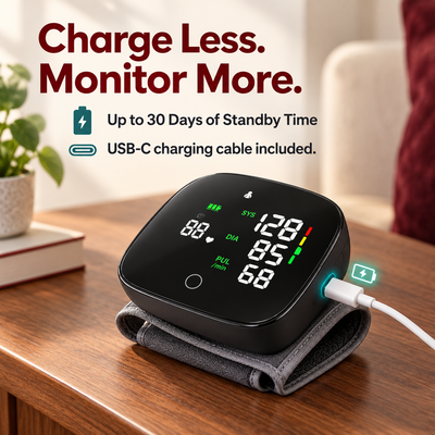 Rechargeable Digital Wrist Blood Pressure & Heart Rate Monitor