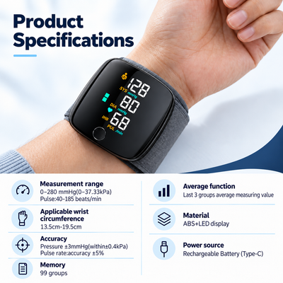 Rechargeable Digital Wrist Blood Pressure & Heart Rate Monitor