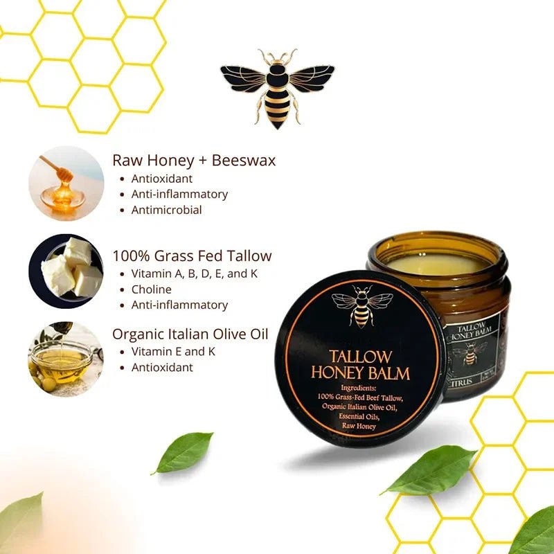 Organic Grass - Fed Beef Tallow Balm with Raw Honey - JumpingDots
