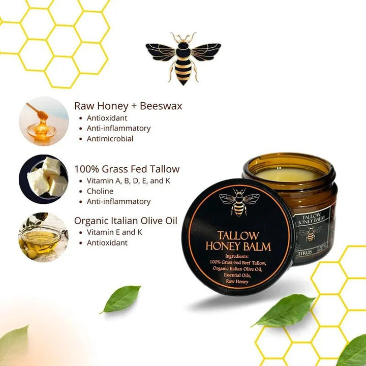 Organic Grass - Fed Beef Tallow Balm with Raw Honey - JumpingDots