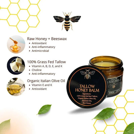 Organic Grass - Fed Beef Tallow Balm with Raw Honey - JumpingDots