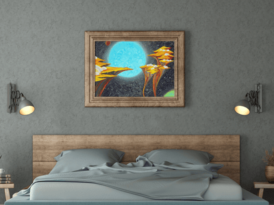 Floating Islands in Cosmos with Blue Planet on the Poster - Poster - JumpingDots